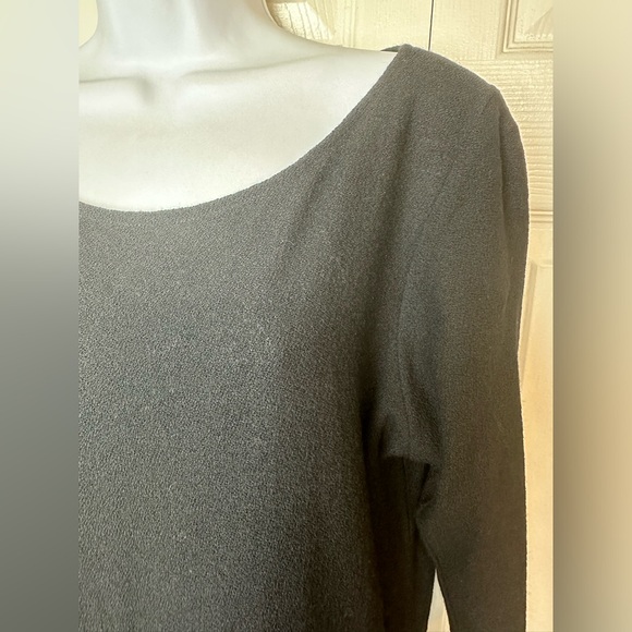 EILEEN FISHER 100% Wool Crepe Midi Dress Black Knit Pullover Handkerchief Hem - Picture 7 of 13